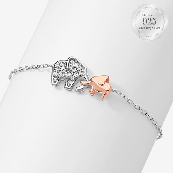Two tone elephant bracelet , 925 Sterling Silver Charmed Aroma - Picture 1 of 3